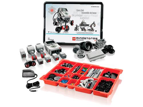 LEGO EV3 sensors, battery, wheels, power adapter, and various parts 